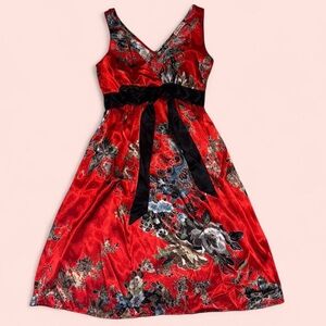 Vintage Forever 21 Red and Black Floral Midi Dress
